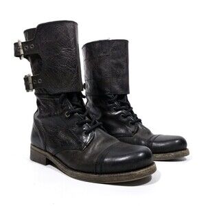 Allsaints Damisi Leather Buckle High Top Block Combat Boots 90s Biker Grunge 7